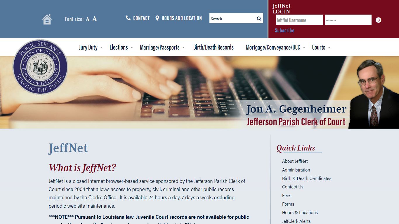 JeffNet « Jefferson Parish Clerk of Court